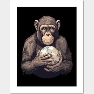 Earth Day, Earth Month and Everyday... A young cute ape holding the world in his hands with care. Posters and Art